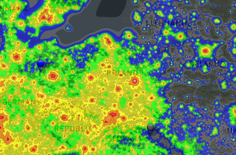 Mapa zanieczyszczeń świetlnych