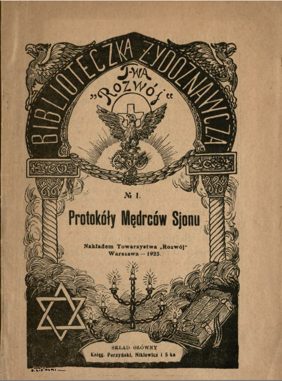 Okładka „Protokołów mędrców Syjonu”. Wydanie opublikowane przez Towarzystwo Rozwój w Warszawie w 1923 r.