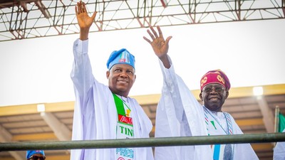 Bola Tinubu (right) and Kashim Shettima (left) will be sworn in as Nigeria's president and vice president, respectively, on May 29 [Twitter/@officialABAT]