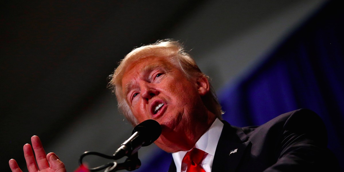 Republican U.S. presidential nominee Donald Trump attends a campaign rally at Blair County Convention Center in Altoona, Pennsylvania August 12, 2016.