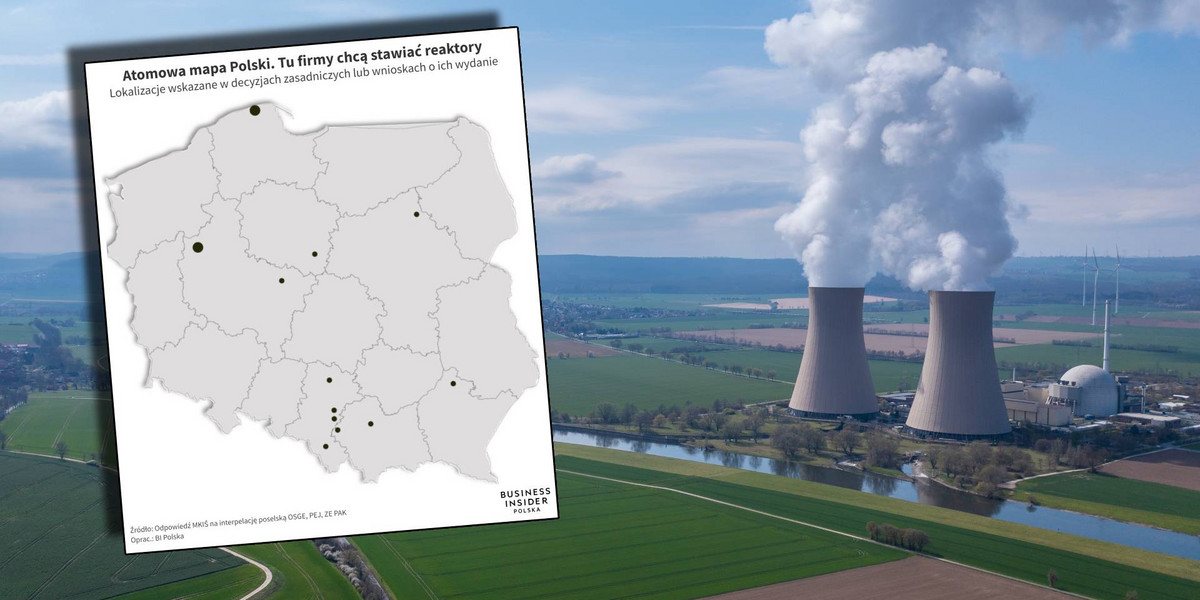 Oto mapa lokalizacji wskazanych we wnioskach o wydanie decyzji zasadniczych dla budowy elektrowni jądrowych w Polsce