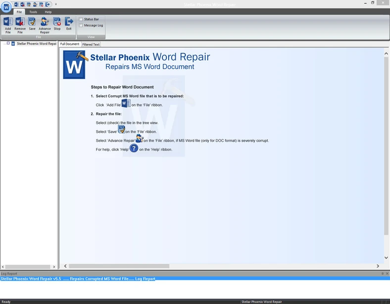 Główne okno programu do naprawy uszkodzonych dokumentów Worda - Stellar Phoenix Word Repair