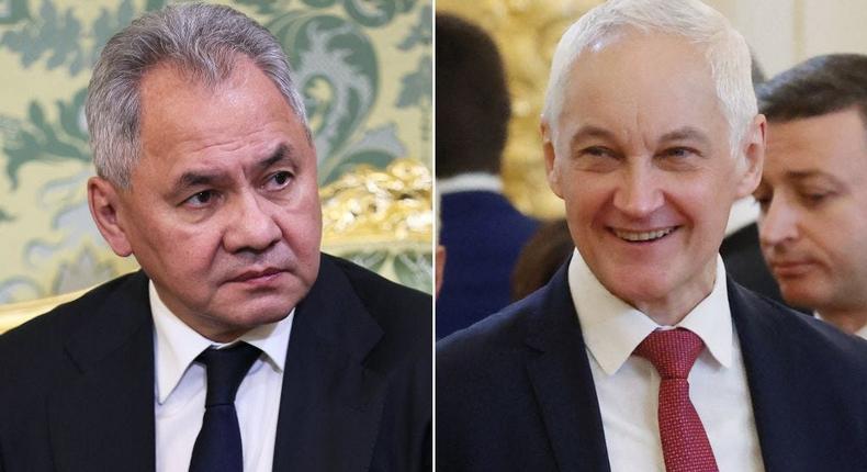 Former Russian defense minister Sergei Shoigu (left) and his replacement Andrey Belousov (right).Sergei Bobylyov/Pool/AFP via Getty Images; Vyacheslav 
Prokofyev/Pool/AFP via Getty Images