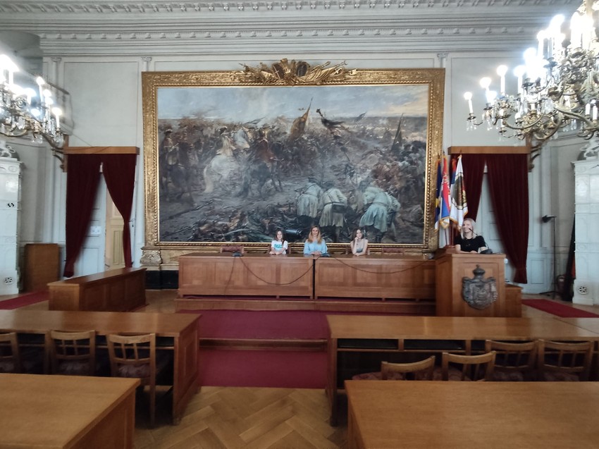 Sombor, zgrada Županije (Skupština opštine) i slika "Bitka kod Sente"