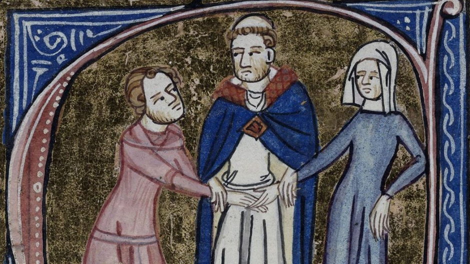 Ceremonia ślubu na angielskiej miniaturze z ok 1360-1375 roku.
