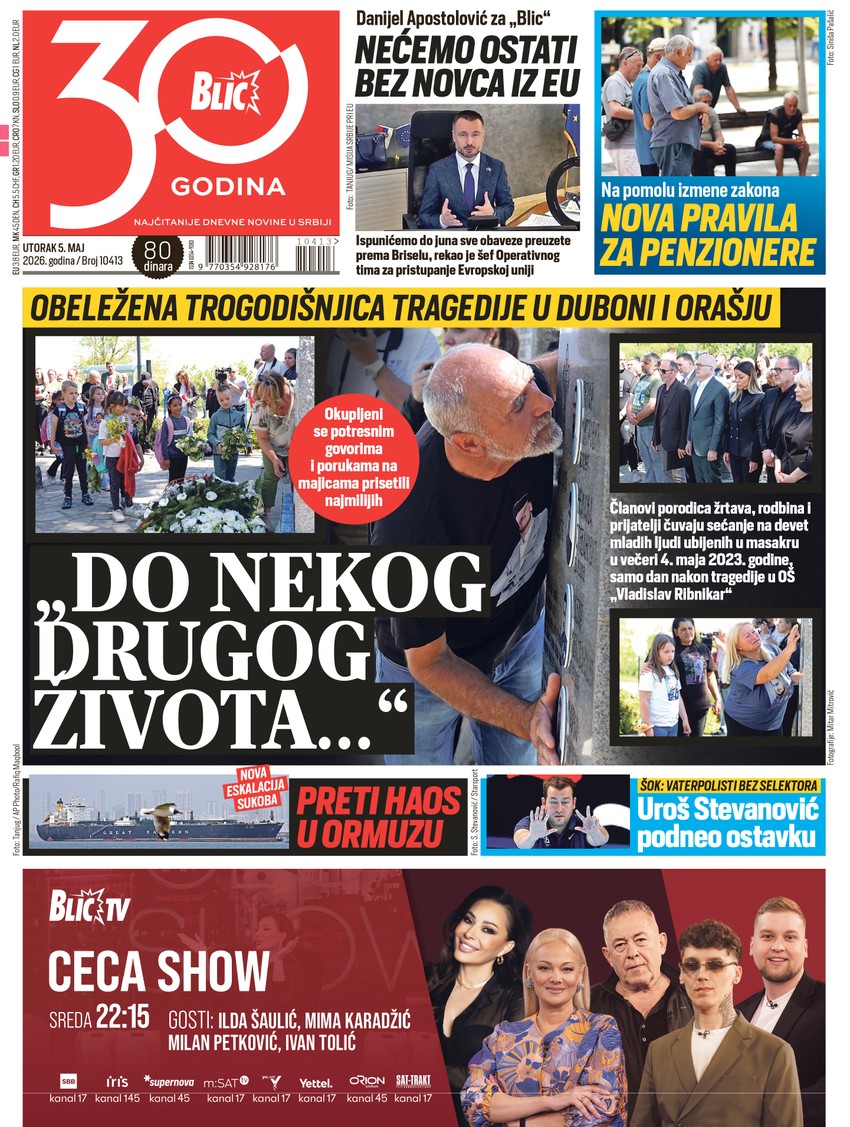 Blic naslovna strana za 5.5.