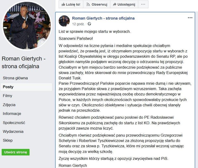 Giertych wzruszony zachętami Tuska. Ujawnił swoje zamiary