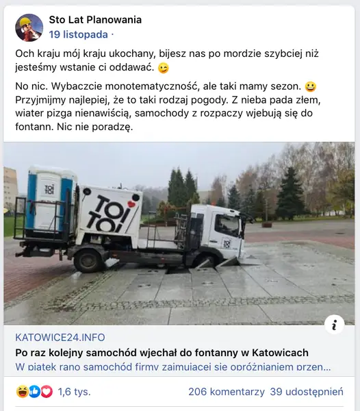 Fontanna zniszczona przez auto