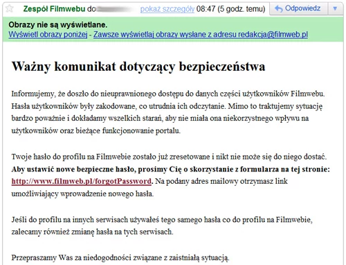 Wszyscy poszkodowani zostali o tym fakcie powiadomieni za pomocą mailingu. Ich hasła zostały zresetowane. Zostali także ostrzeżeni o możliwych konsekwencjach przecieku