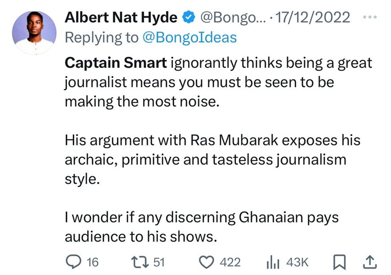 Bongo Ideas' tweet about Captain Smart