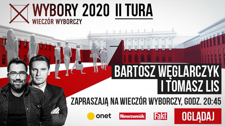 Wieczór wyborczy poprowadzi Bartosz Węglarczyk, redaktor naczelny Onet.pl oraz Tomasz Lis, redaktor naczelny "Newsweeka"