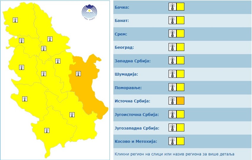 Meteoalarm za ponedeljak, 23. jun