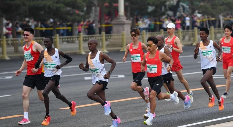 China's He Jie competing in Beijing Half MarathonXinhua News Agency via Getty Images