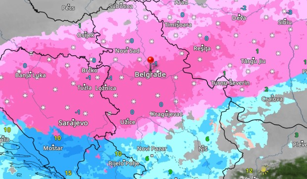 Kretanje padavina u 11 časova u nedelju