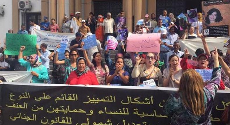 Protesters outside the court