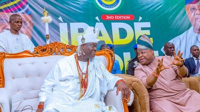 Osun State governor, Ademola Adeleke, with Ooni of Ife, Oba Adeyeye Ogunwusi, Ojaja [Instagram/@aadeleke_01]