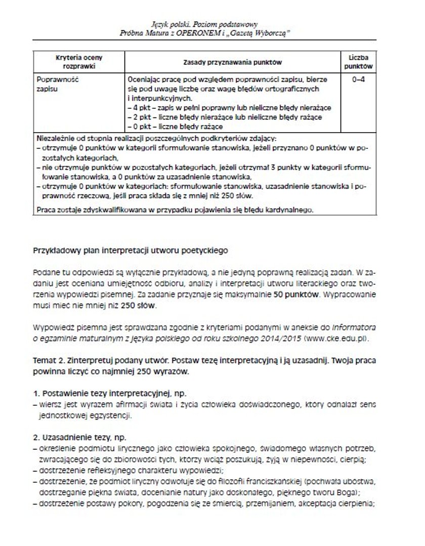 Próbna matura 2015 OPERON. Język polski poziom podstawowy. ODPOWIEDZI