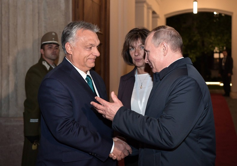 Prezydent Rosji Władimir Putin i premier Węgier Viktor Orban po spotkaniu w Budapeszcie, Węgry, 30 października 2019 r.