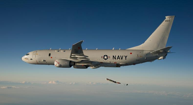 The aircraft in the video released by Chinese state media looked like a US Navy P-8A Poseidon, and it was dropping what looked like a sonobuoy, which is a kind of acoustic sensor used to track submarines.US Navy/Greg L. Davis