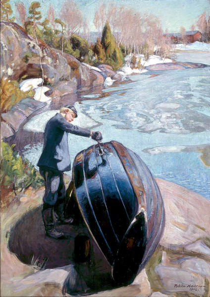 Pekka Halonen - "Smołowanie łodzi II" (1908)