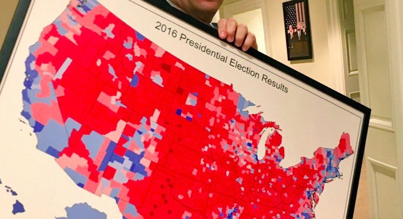 A giant map of the 2016 election results was spotted being hung in the ...