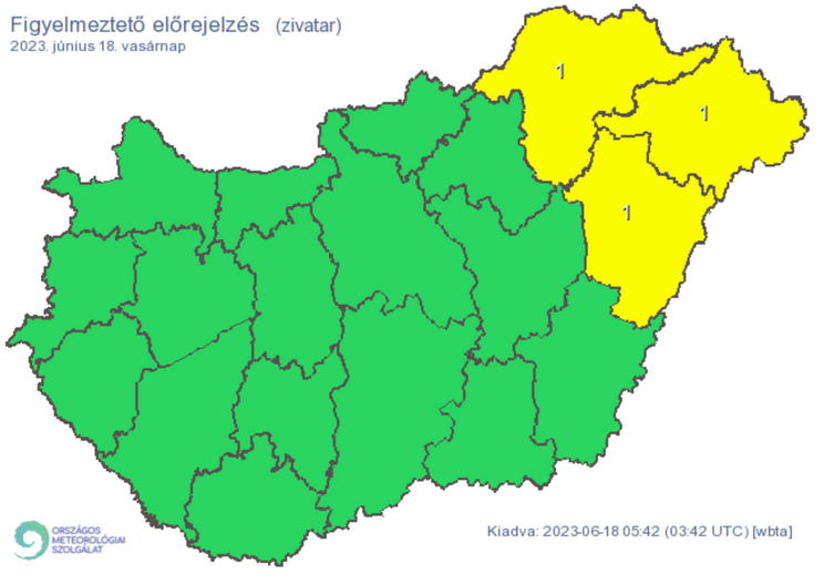 Borsod-Abaúj-Zemplén, Hajdú-Bihar és Szabolcs-Szatmár-Bereg vármegyékben elsőfokú figyelmeztetés van érvényben a várható zivatarok miatt / Fotó: met.hu