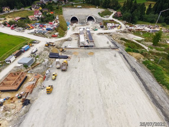 Budowa Tunelu ekspresowej zakopianki lipiec-sierpień 2021 r. 