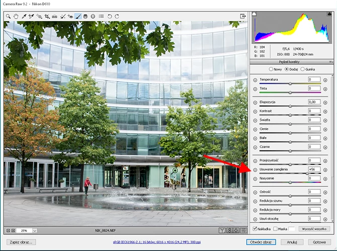 Adobe Camera Raw 9.2 - opcja usuwania zamglenia (Dehaze) w ustawieniach Pędzla korekty
