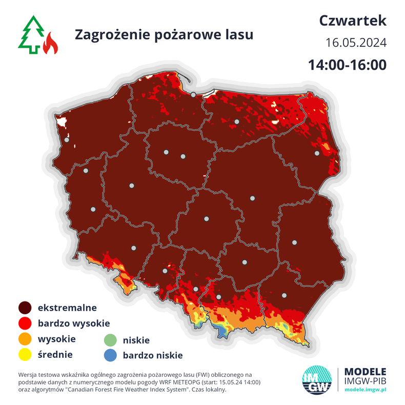 Zagrożenie pożarowe w Polsce w czwartek