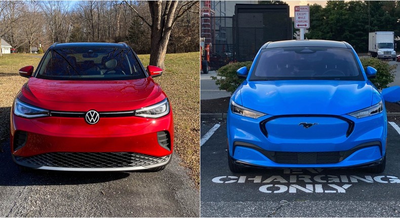 The Volkswagen ID.4 (left) and Ford Mustang Mach-E.