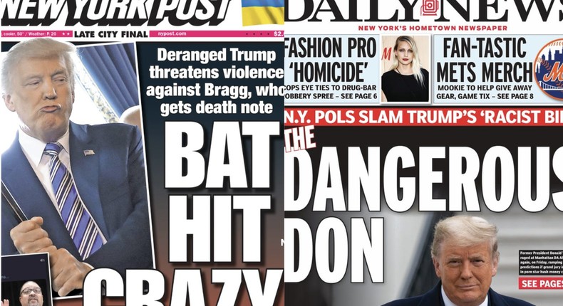 The front pages of the New York Post and the New York Daily News on March 25, 2023.New York Post. New York Daily News.