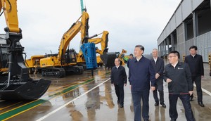 Chinese leader Xi Jinping visits machinery manufacturer Guangxi Liugong Group in the city of Liuzhou in the region Guangxi on April 26, 2021.Ju Peng/Xinhua/Getty