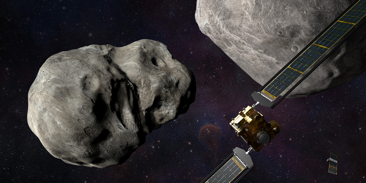 Asteroida Dimorphos i misja DART. Wizualizacja.