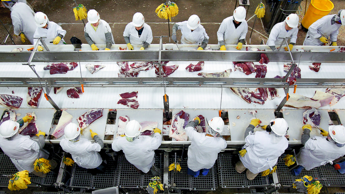 Rozbieranie mięsa wołowego w zakładzie Tyson Fresh Meats w Dakota City w Nebrasce.