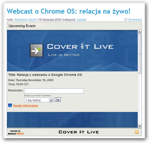 Relacja na żywo z webcastu o Google Chrome OS na Spokogadzet.pl