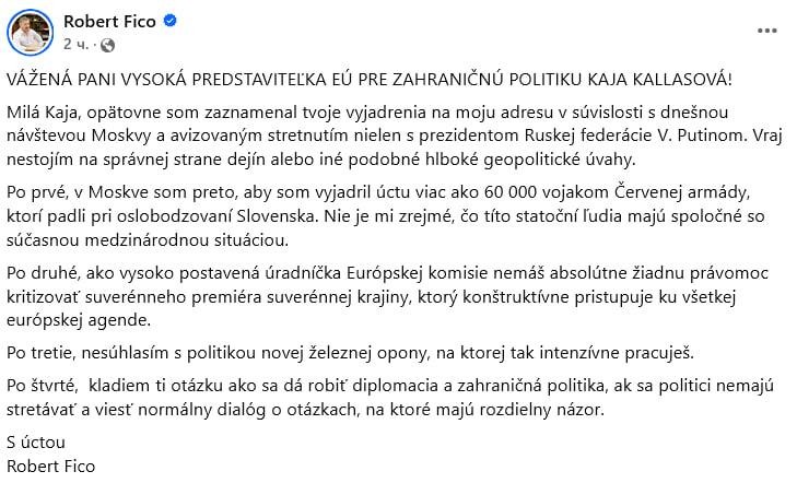Robert Fico o kaji Kallas
