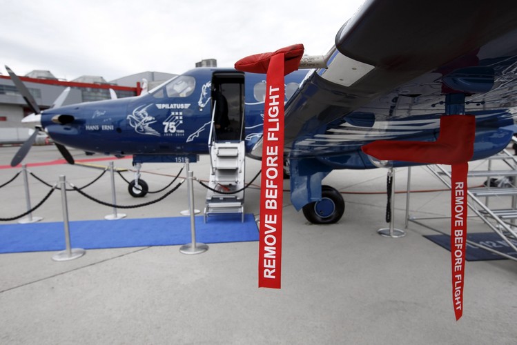 Wystawa branży lotniczej EBACE2015 w Genewie. Na zdjęciu samolot Pilatus, podczas 15-tej corocznej imprezy w Genewie