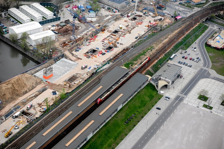 Budowa stacji metra Stadion z lotu ptaka