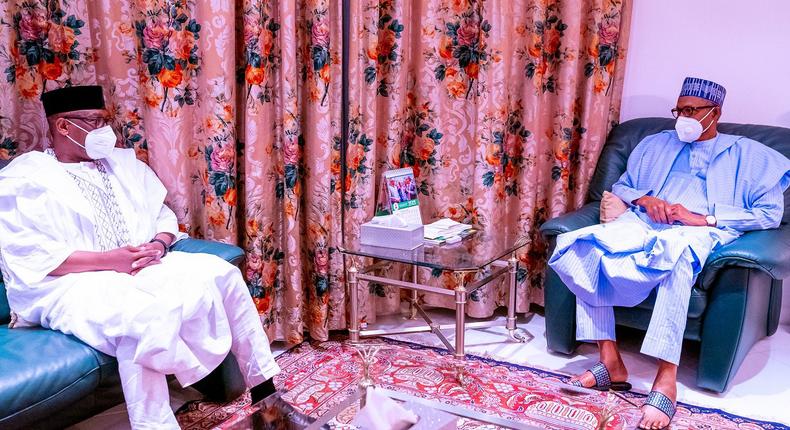 President Muhammadu Buhari meets with Governor Abubakar Bello of Niger over the abduction of students and staff of Government Science College, Kagara, [Presidency] 