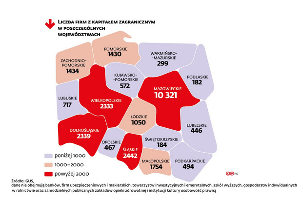 Liczba firm z kapitałem zagranicznym w woj