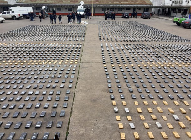 Packages containing marijuana are displayed at a police detachment after Argentine police seized a t