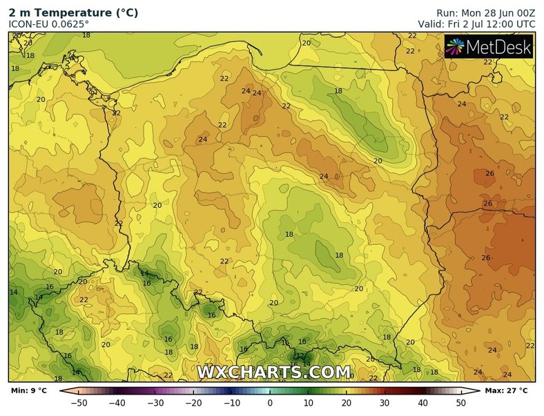 W drugiej połowie tygodnia miejscami pod deszczowymi chmurami w dzień będzie mniej niż 20 st. C