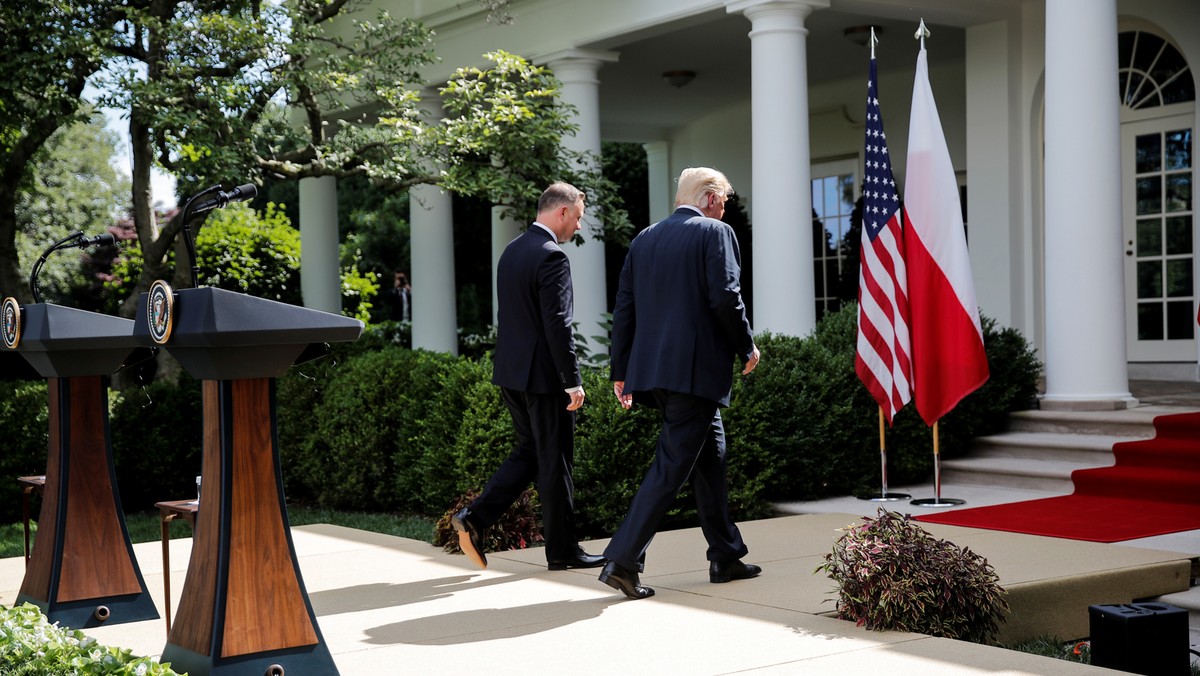 Prezydenci Andrzej Duda i Donald Trump po konferencji prasowej w Białym Domu, Waszyngton, 24 czerwca 2020 r.. Fot. Carlos Barria/REUTERS/Forum 