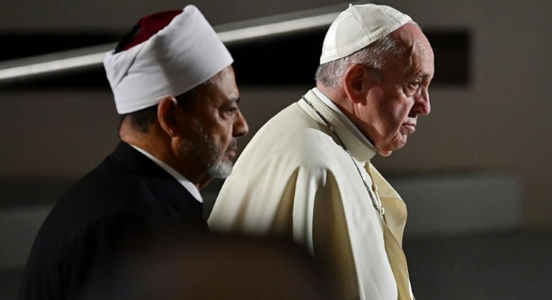 Al-Azhar's Grand Imam Sheikh Ahmed al-Tayeb (L) joined Pope Francis on his visit to the Emirates last month to call for peace between religions