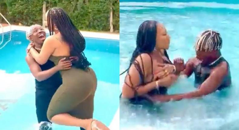 Dancegod Llyod and Hajia 4 Real fall in swimming pool