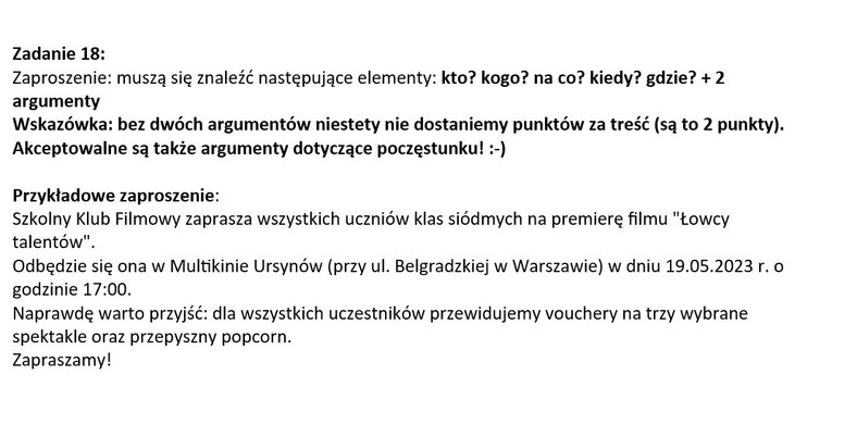 Odpowiedzi do arkusza CKE z języka polskiego – strona 17, zadanie 18