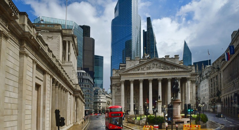 City of London financial district: the Bank of England and Royal ExchangeJeff Overs / Contributor/Getty Images