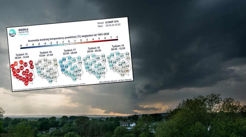 Majówka będzie umiarkowanie ciepła, ale czasami deszczowa i burzowa (mapy: IMGW)