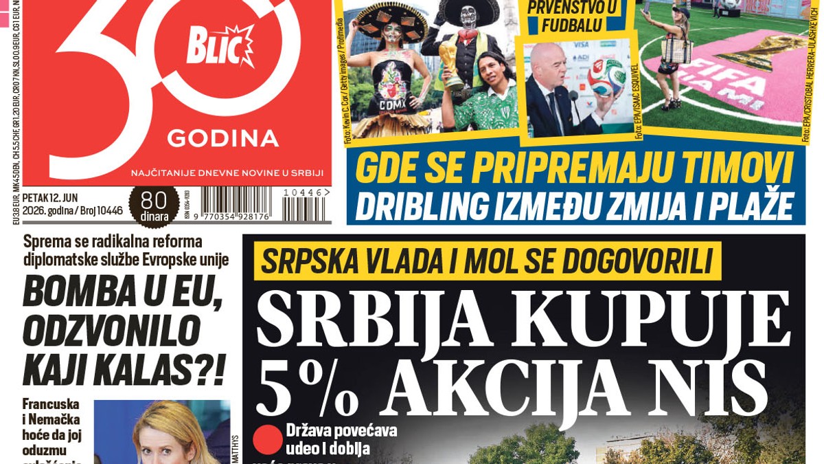 Blic naslovna strana za 12.6.