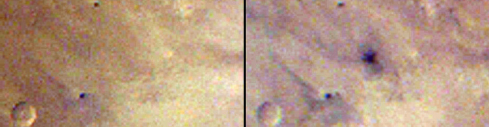 Powierzchnia Marsa przed i po uderzeniu meteorytu